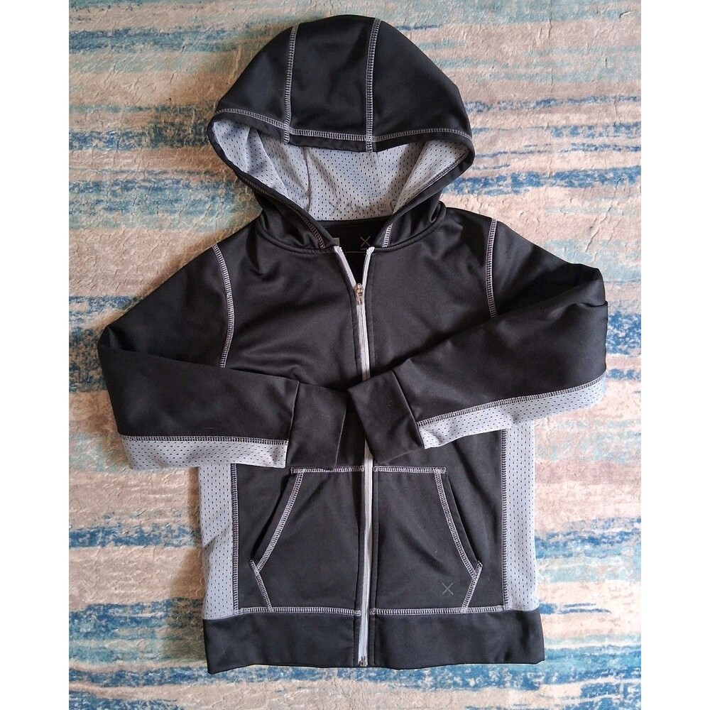 Xersion Boys Jacket Zip Up Hoodie Medium size 8 Black Gray Athletic Performance